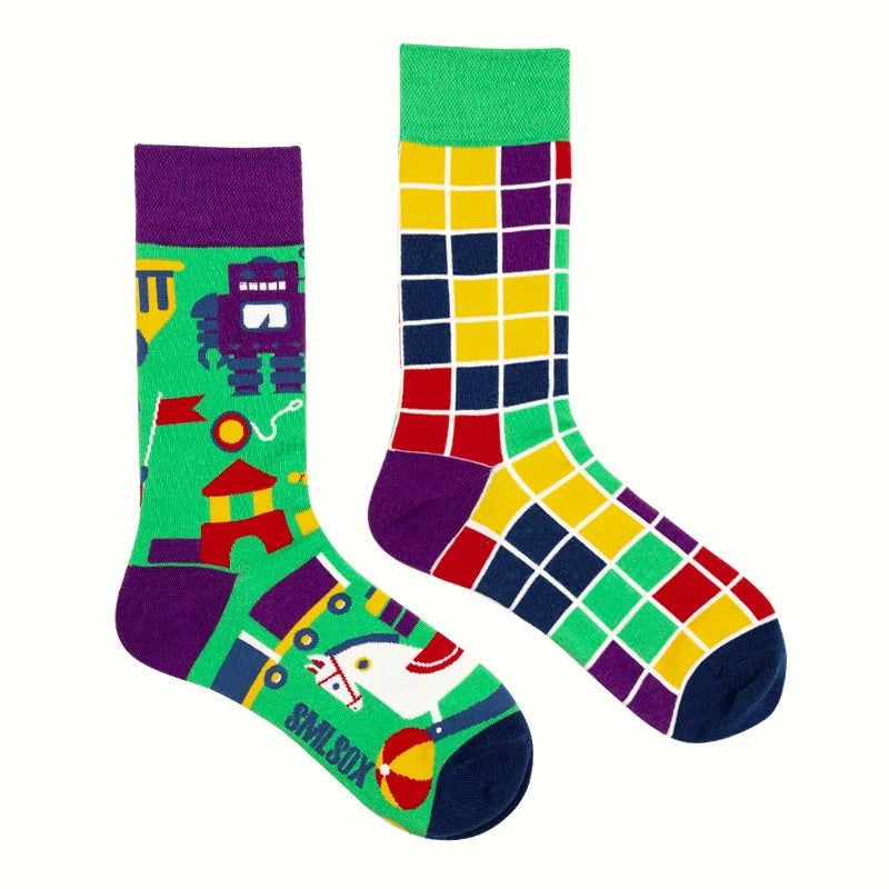 Colorful Print Cotton Socks - Unisex Mid-Tube Casual Pair