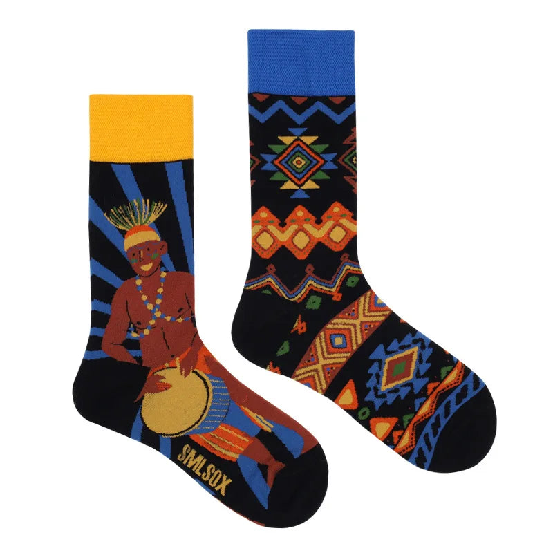 Colorful Print Cotton Socks - Unisex Mid-Tube Casual Pair
