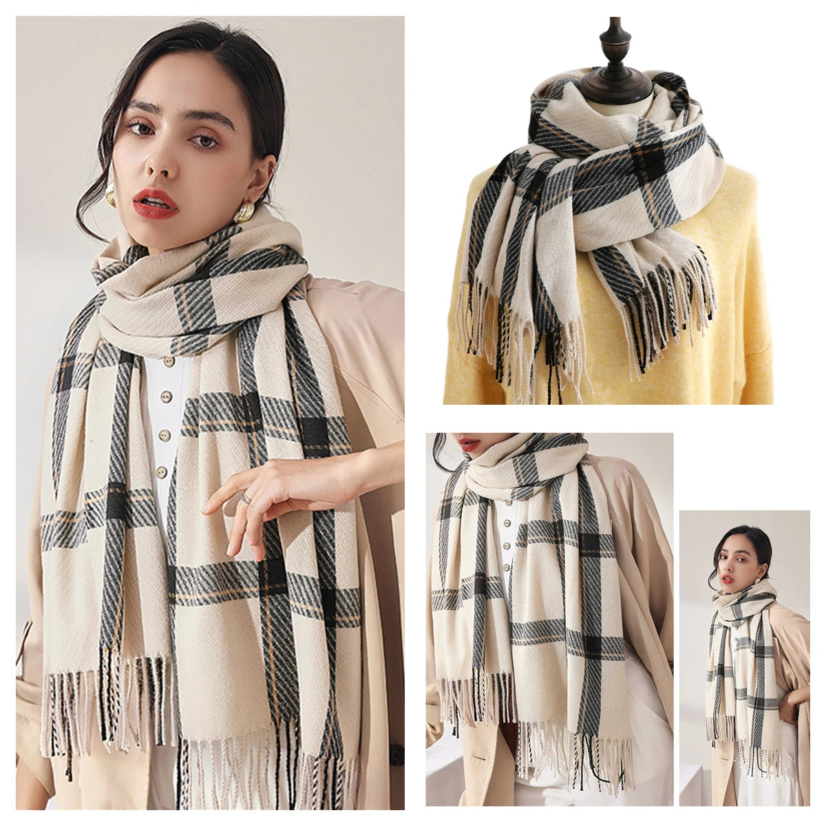 Luxury Plaid Cashmere-Feel Scarf - Oversized Shawl Wrap