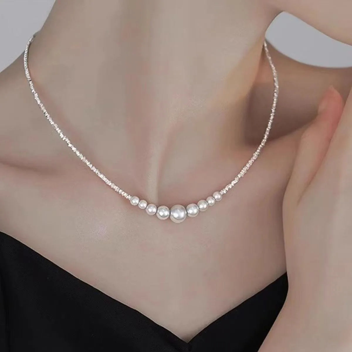 Layered Pearl Necklace - Minimalist Stainless Steel Chain