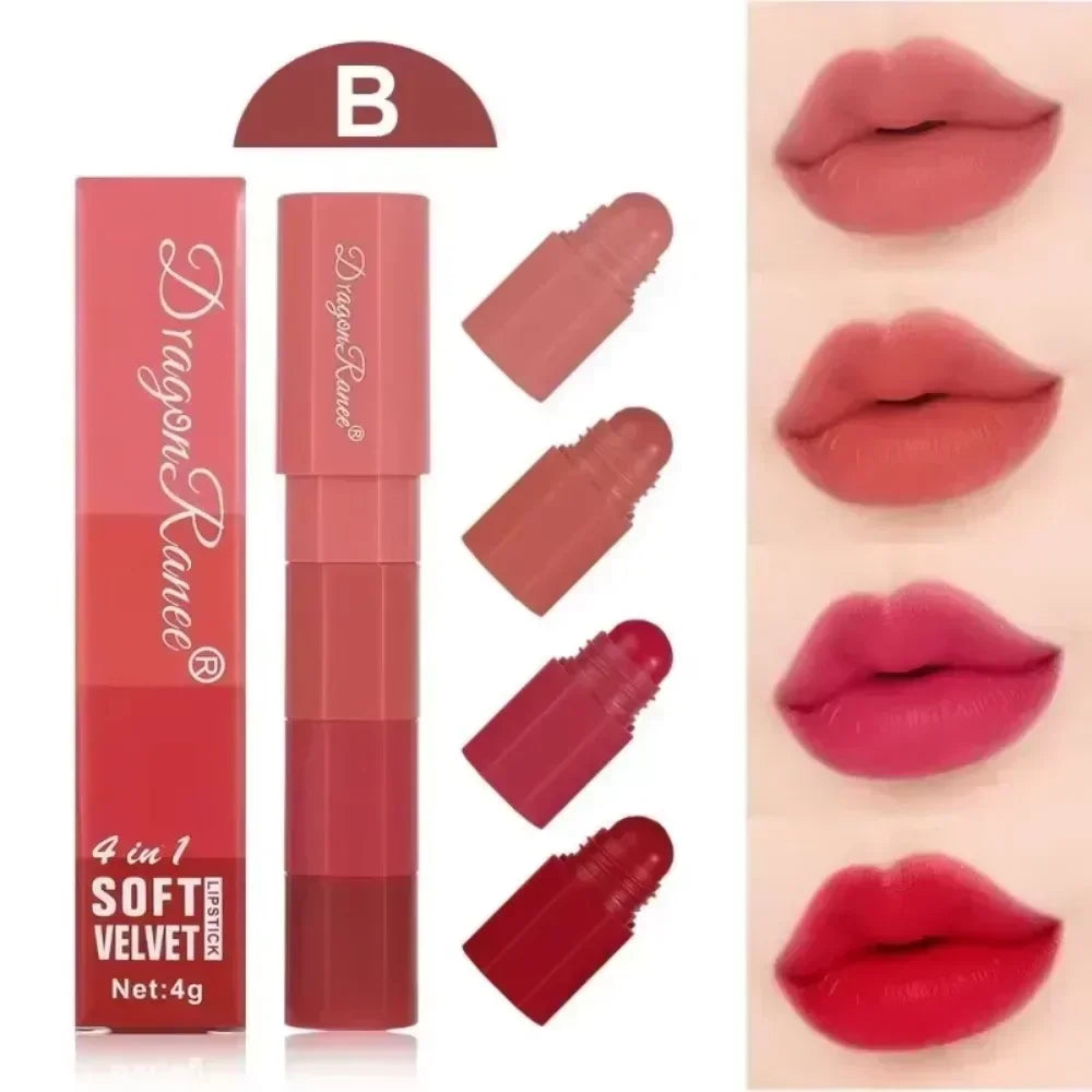 4-in-1 Matte Lipstick Crayon Kit - Waterproof Velvet Color