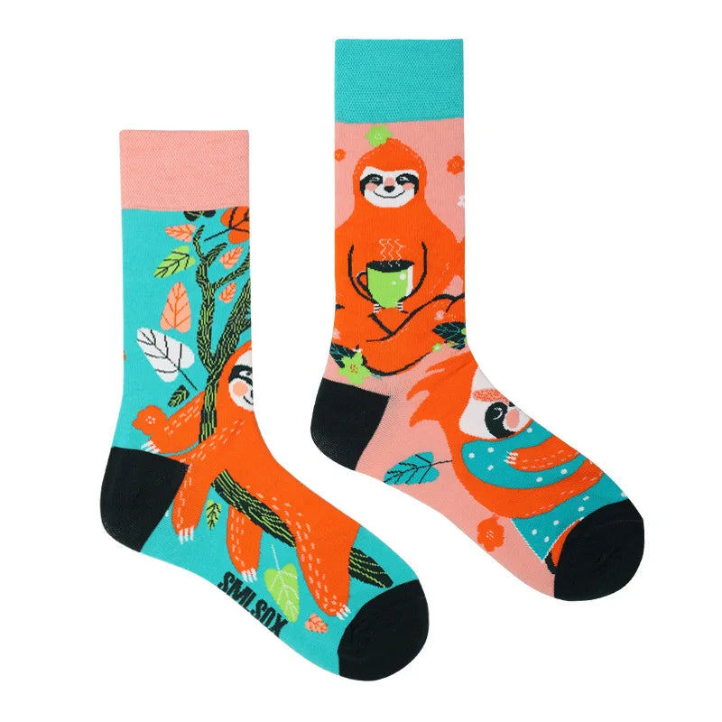 Colorful Print Cotton Socks - Unisex Mid-Tube Casual Pair