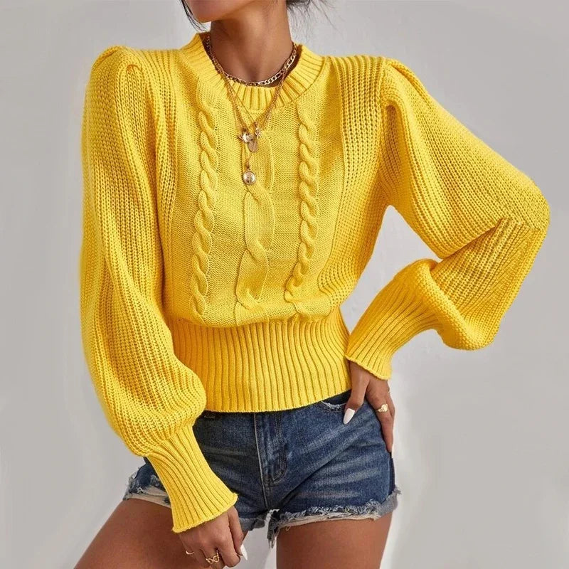Premium Lantern Sleeve Knit Sweater - Soft Relaxed Pullover