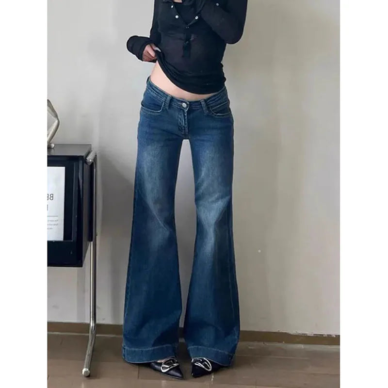 Low-Waist Wide-Leg Jeans - Denim Streetwear