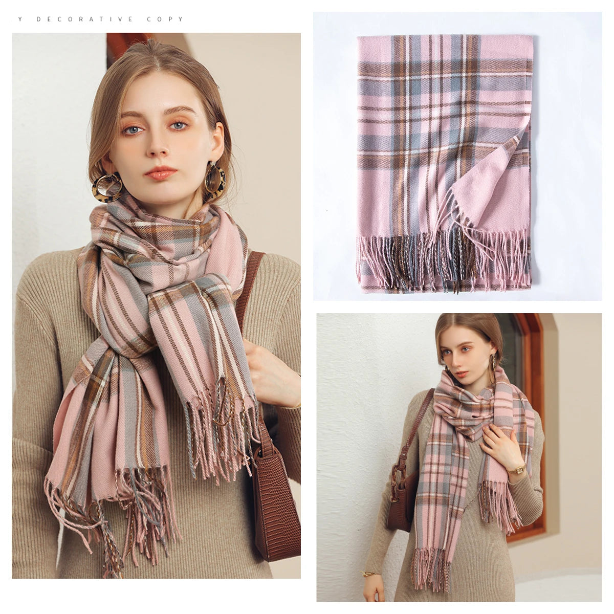 Luxury Plaid Cashmere-Feel Scarf - Oversized Shawl Wrap