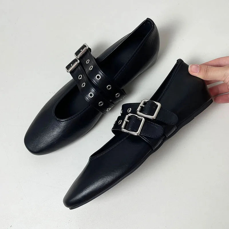 Premium Buckle Strap Ballet Flats - Round Toe Lolita Style
