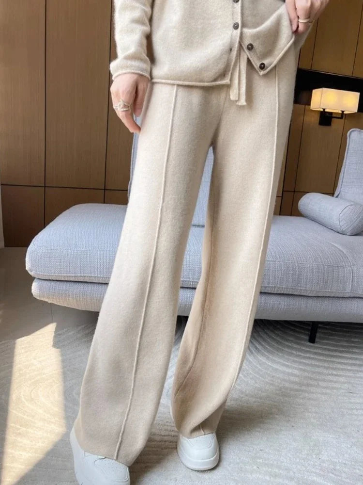 Knitted Wide-Leg Pants - High-Waist Winter Comfort