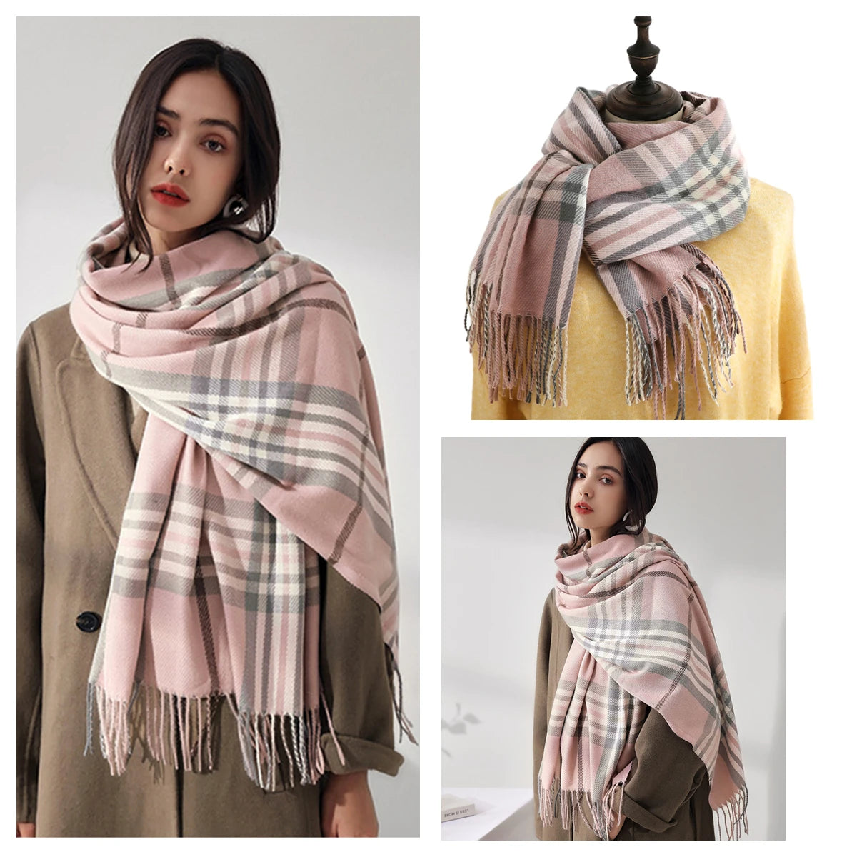 Luxury Plaid Cashmere-Feel Scarf - Oversized Shawl Wrap