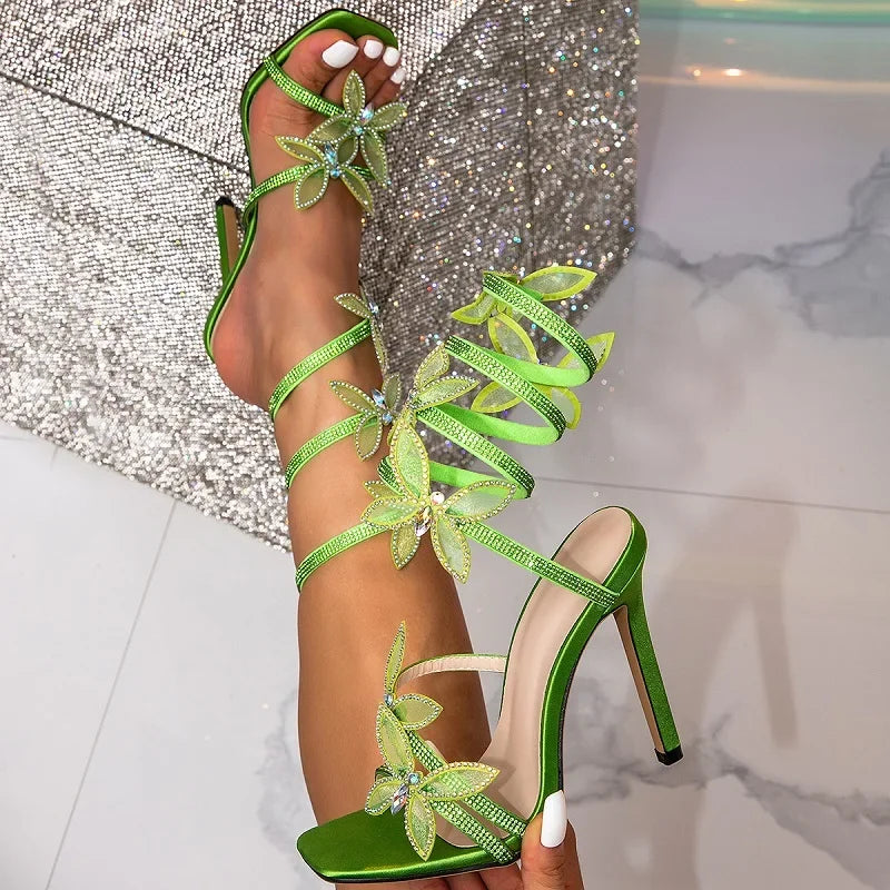 Luxury Butterfly Knot Stiletto Sandals - Crystal Peep Toe Heels