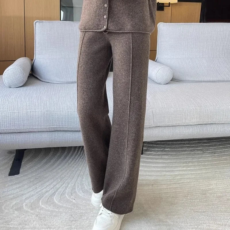 Knitted Wide-Leg Pants - High-Waist Winter Comfort