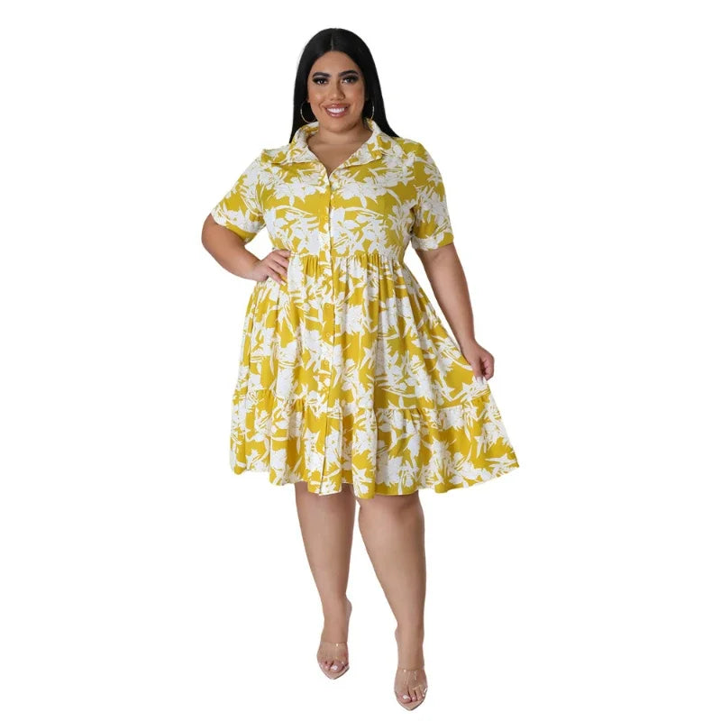 Plus Size Floral Midi Dress - A-Line Everyday Elegance