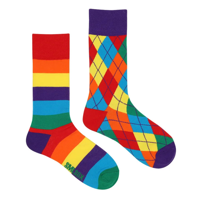 Colorful Print Cotton Socks - Unisex Mid-Tube Casual Pair