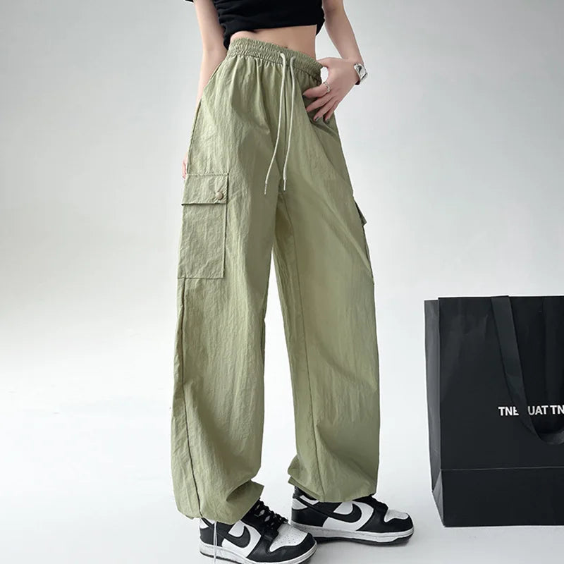 High-Waist Cargo Pants - Relaxed Utility Wide-Leg Trousers