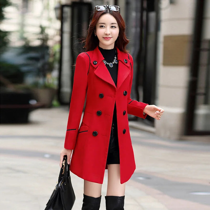 Elegant Belted Wool-Blend Coat - Double-Breasted Longline Style