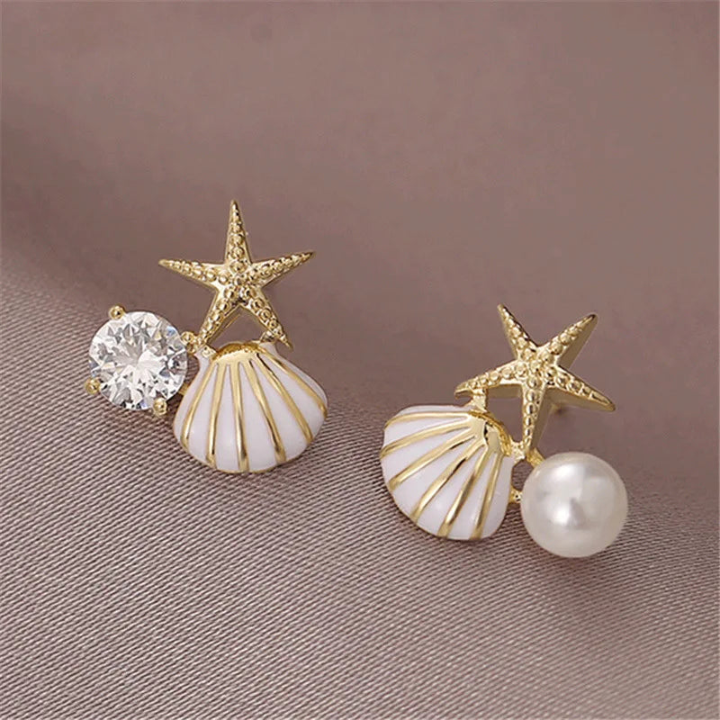 Rhinestone Starfish Stud Earrings - Elegant Jewelry