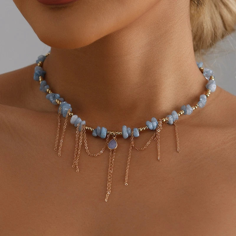 Natural Stone Water Drop Necklace - Elegant Collarbone Chain