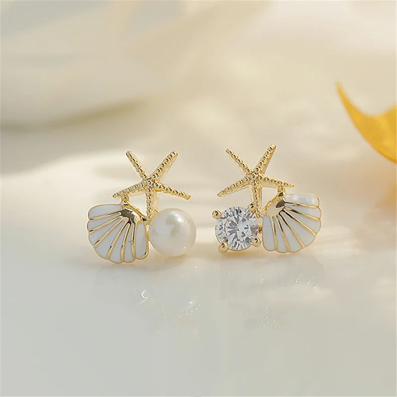 Rhinestone Starfish Stud Earrings - Elegant Jewelry