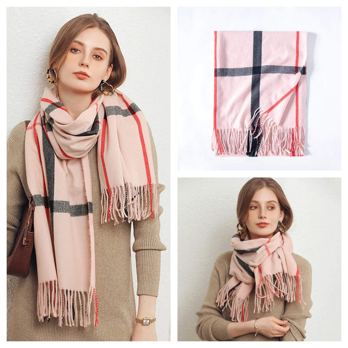 Luxury Plaid Cashmere-Feel Scarf - Oversized Shawl Wrap