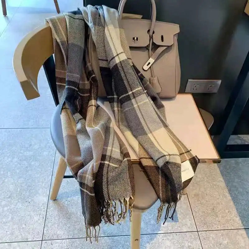 Luxury Plaid Tassel Scarf - Long Cashmere-Feel Shawl
