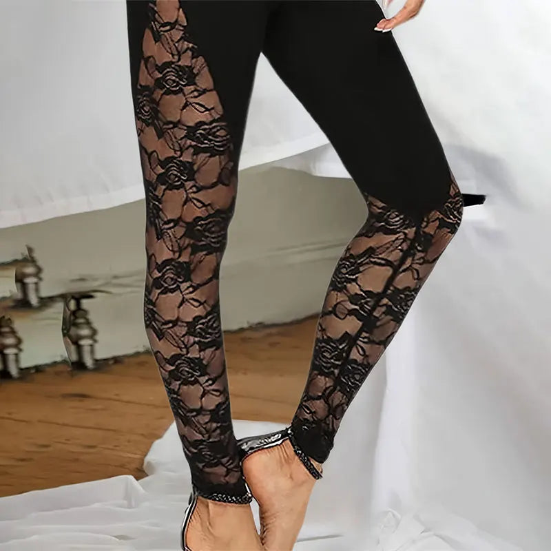 Sheer Lace High-Waist Pants - Gothic Statement Stretch Fit