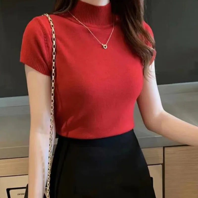 Half-High Neck Stretch Tee - Slim Fit Everyday Top