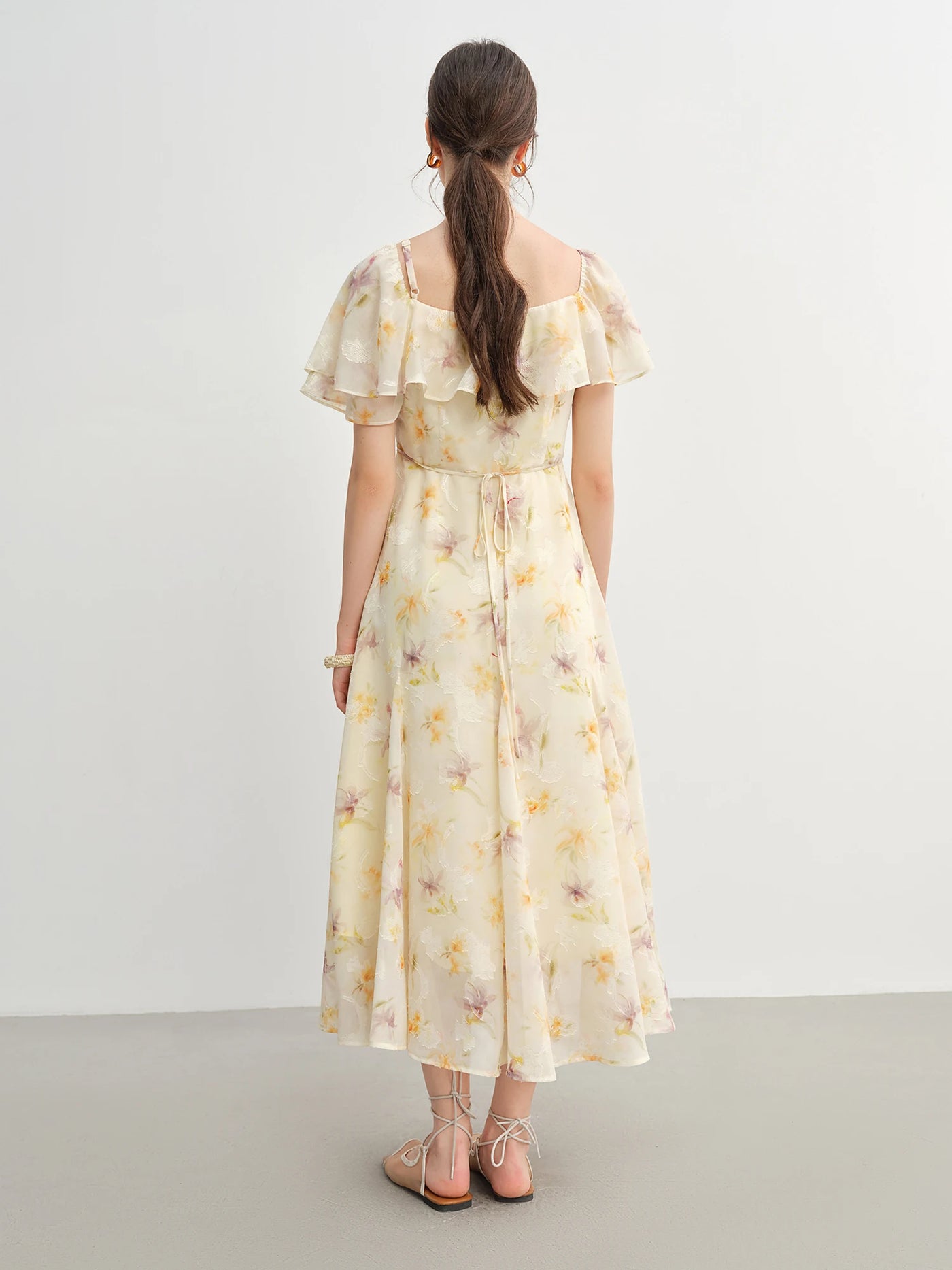 DUSHU Summer 2025 Printed Dress - Fluid Ruffle Hem Botanical Midi Maxi Resort to Office