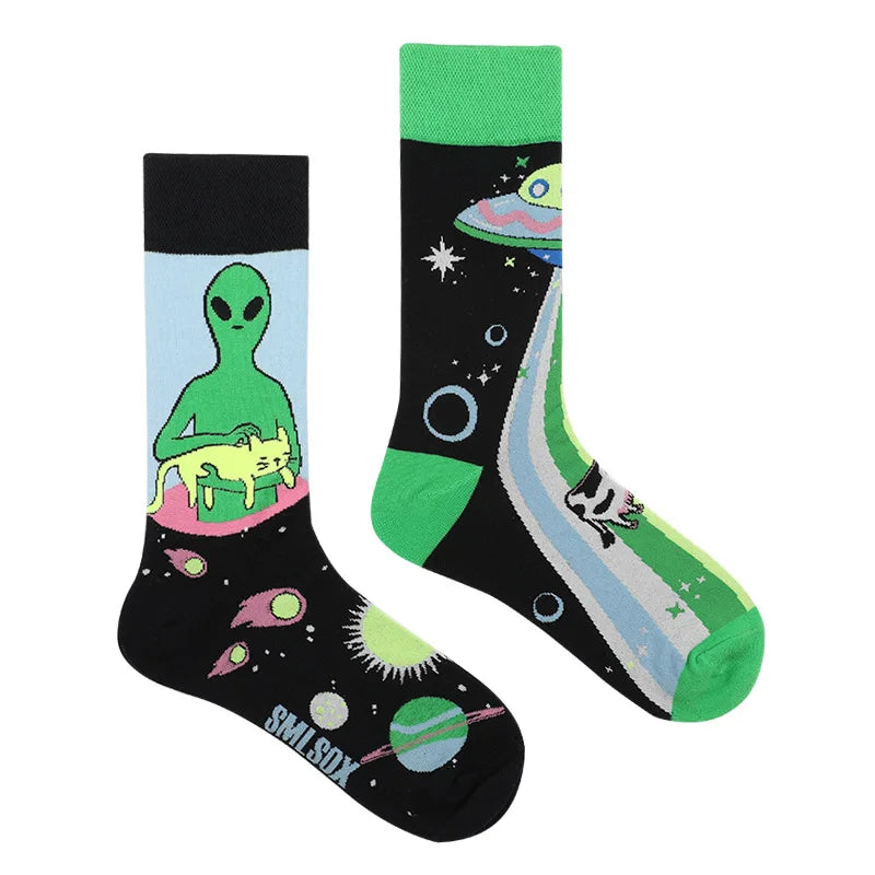 Colorful Print Cotton Socks - Unisex Mid-Tube Casual Pair