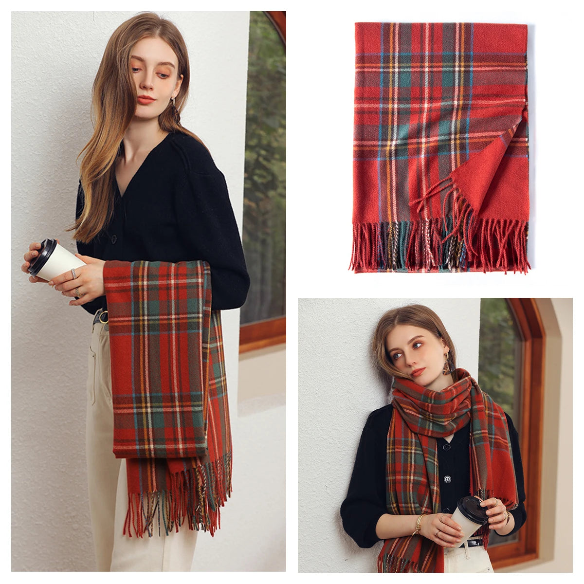 Luxury Plaid Cashmere-Feel Scarf - Oversized Shawl Wrap