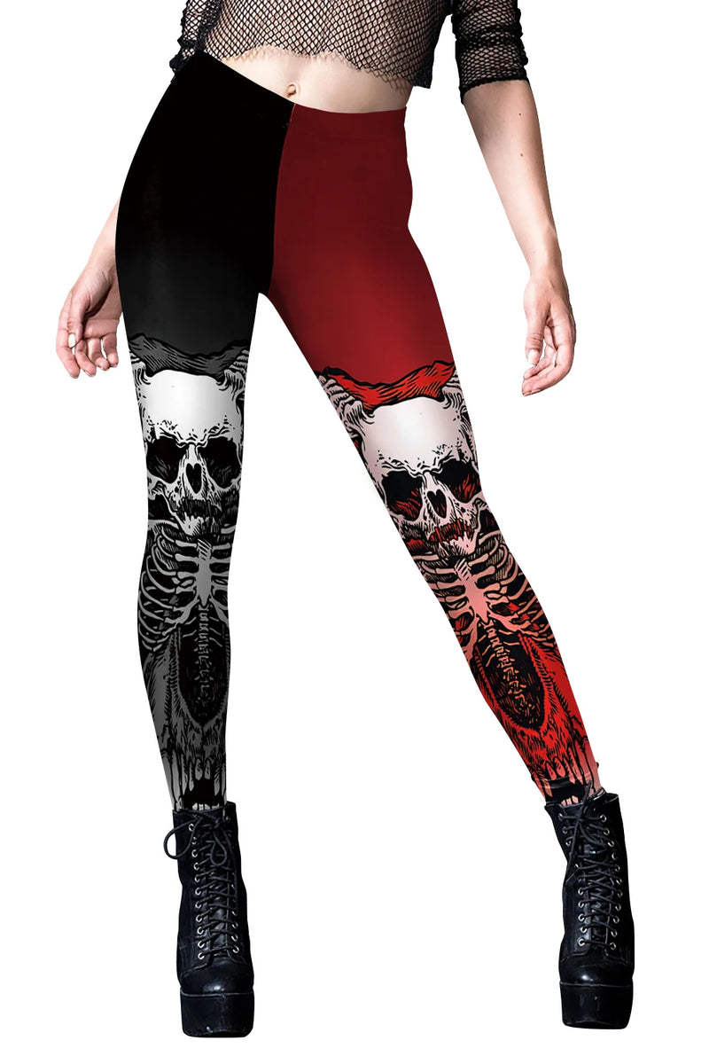 Skeleton Print Leggings - Stretch Gothic Fitness Style