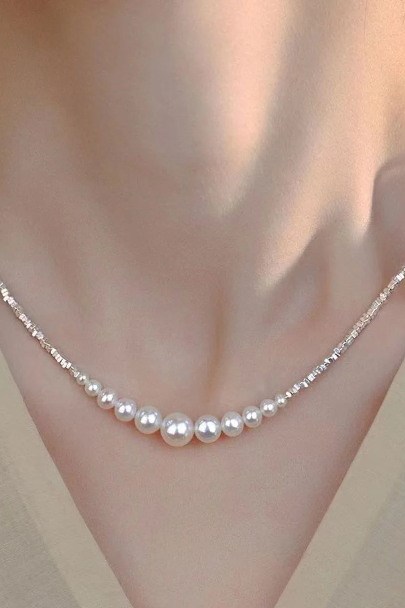 Layered Pearl Necklace - Minimalist Stainless Steel Chain