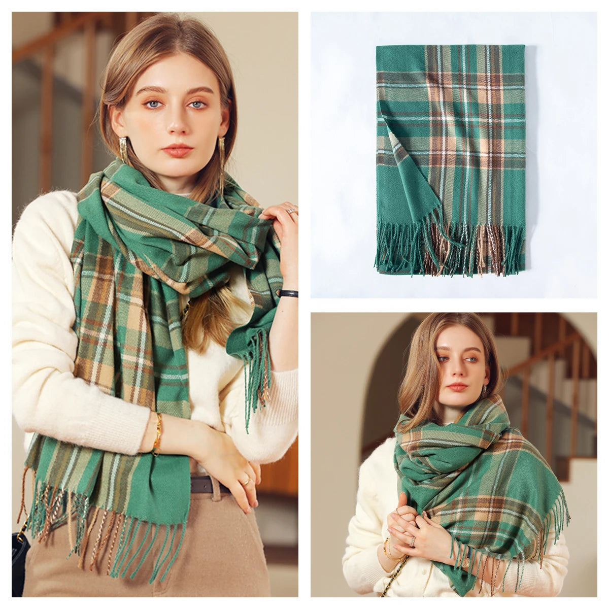 Luxury Plaid Cashmere-Feel Scarf - Oversized Shawl Wrap