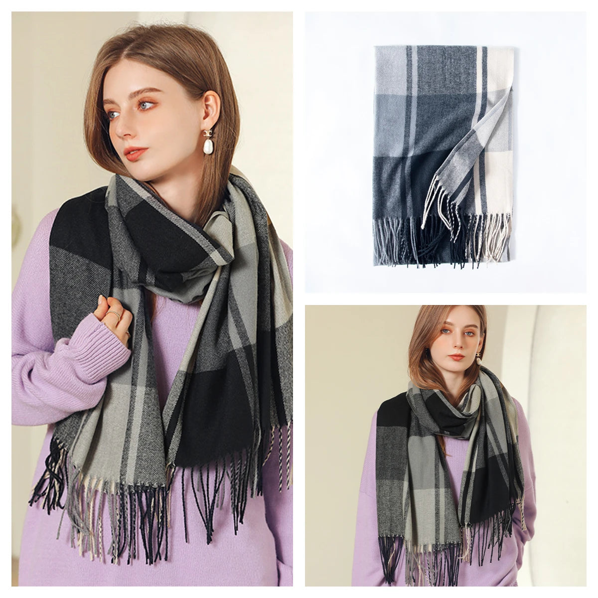 Luxury Plaid Cashmere-Feel Scarf - Oversized Shawl Wrap