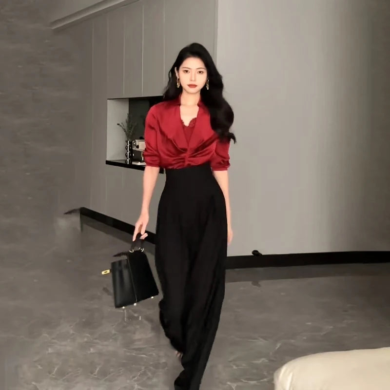 Elegant High-Waist Wide-Leg Pants - Office Ready Trousers