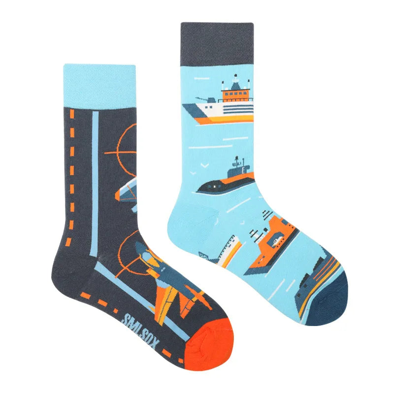 Colorful Print Cotton Socks - Unisex Mid-Tube Casual Pair