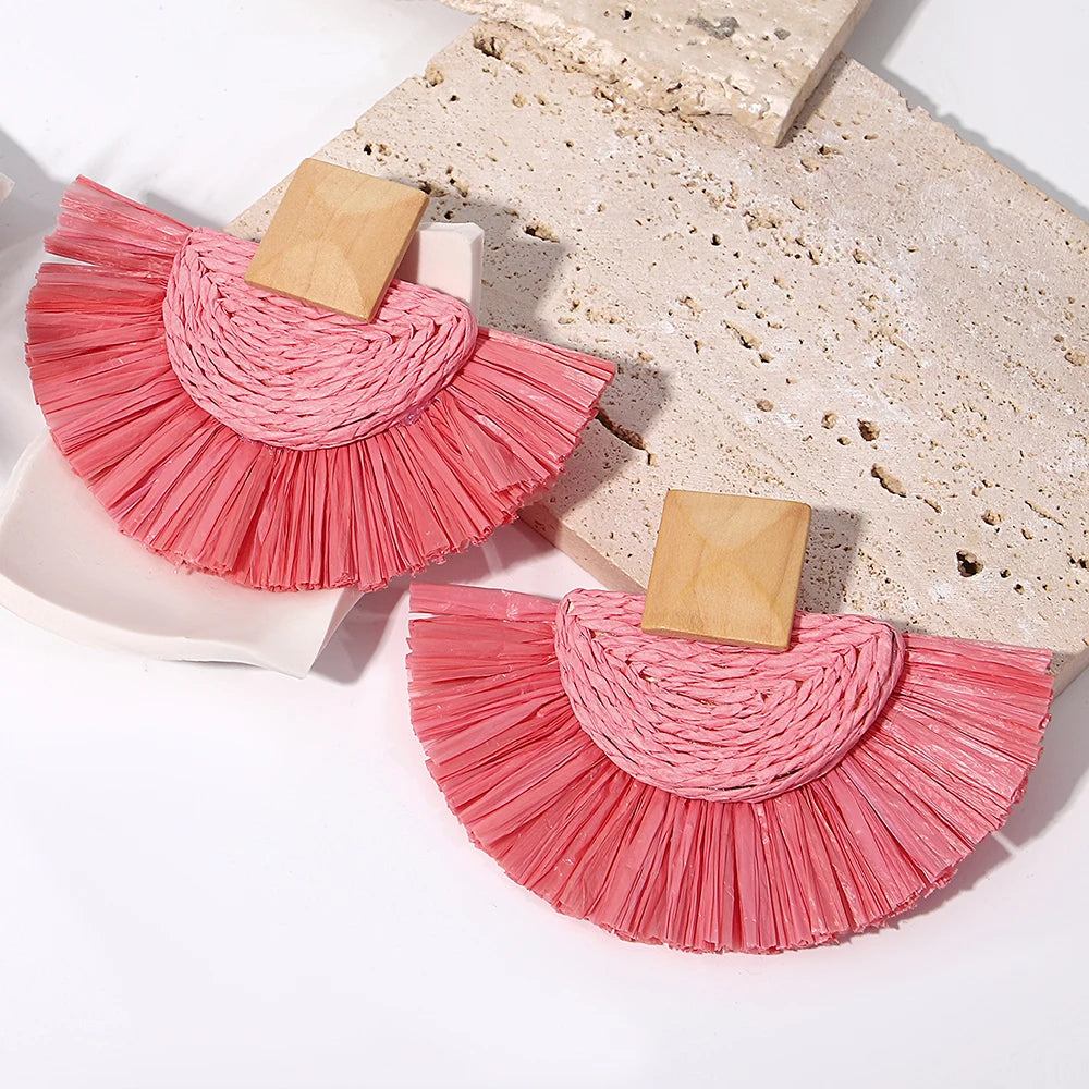 Raffia Drop Earrings - Statement Jewelry