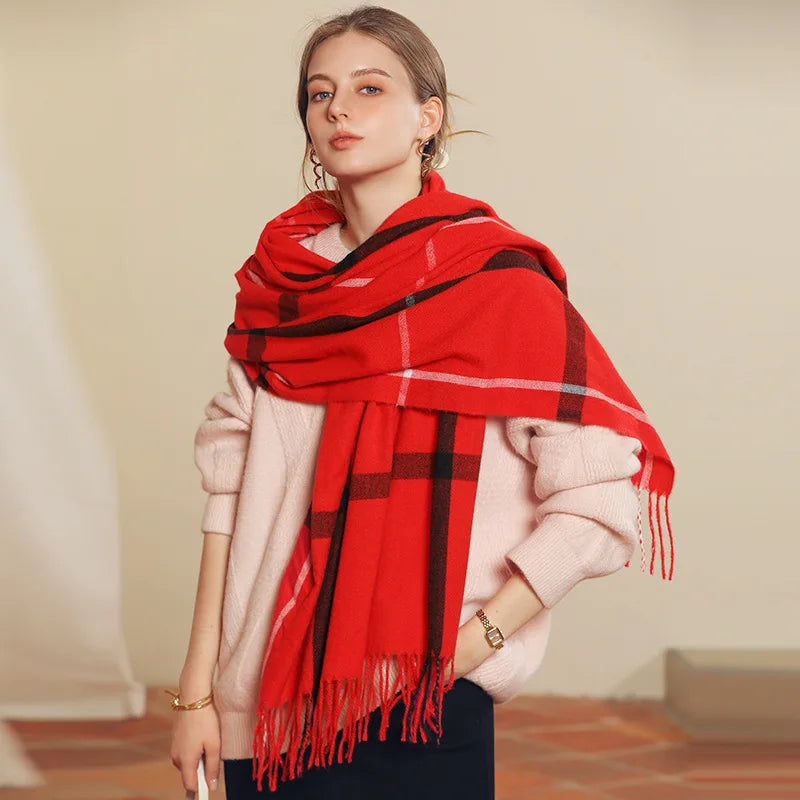 Luxury Plaid Cashmere-Feel Scarf - Oversized Shawl Wrap