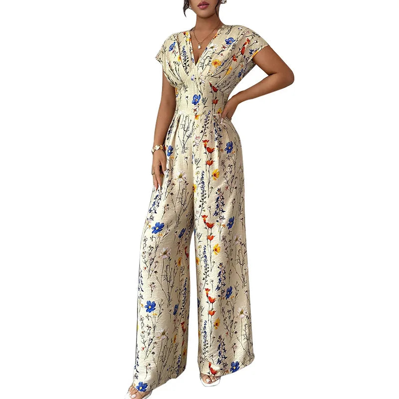Short Sleeve High-Waist Jumpsuit - Elegant One-Piece