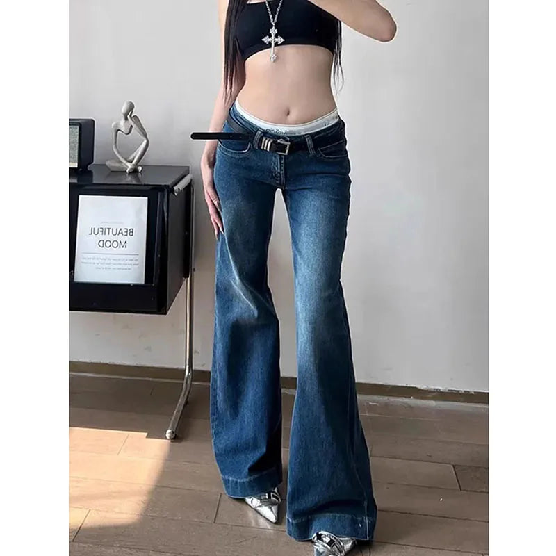 Low-Waist Wide-Leg Jeans - Denim Streetwear