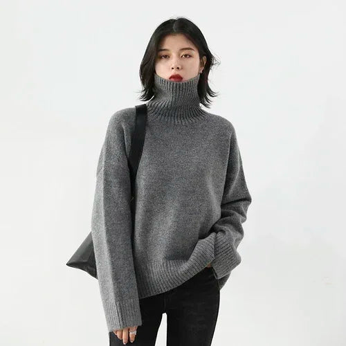 Premium Turtleneck Knit Sweater - Soft Loose-Fit Pullover