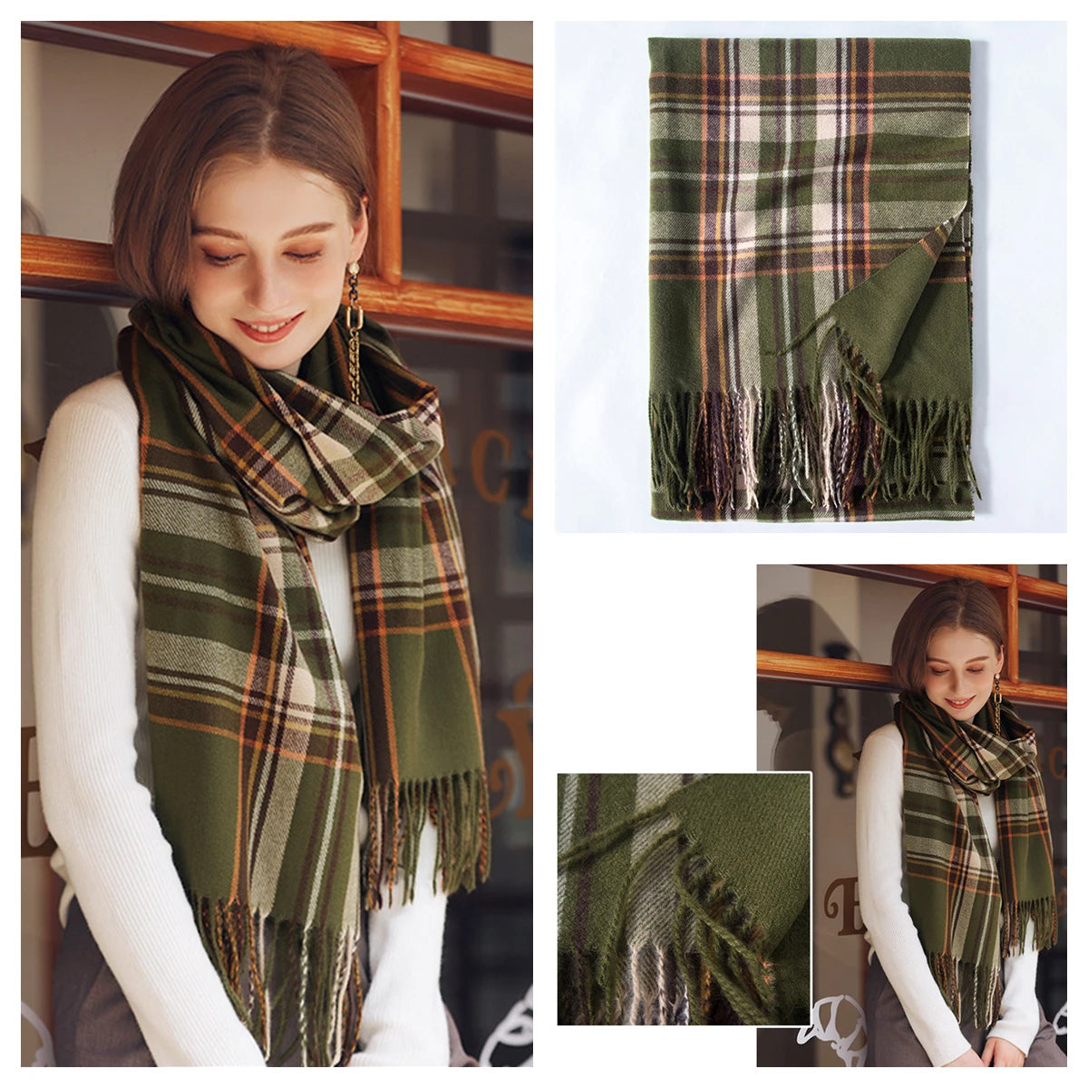 Luxury Plaid Cashmere-Feel Scarf - Oversized Shawl Wrap