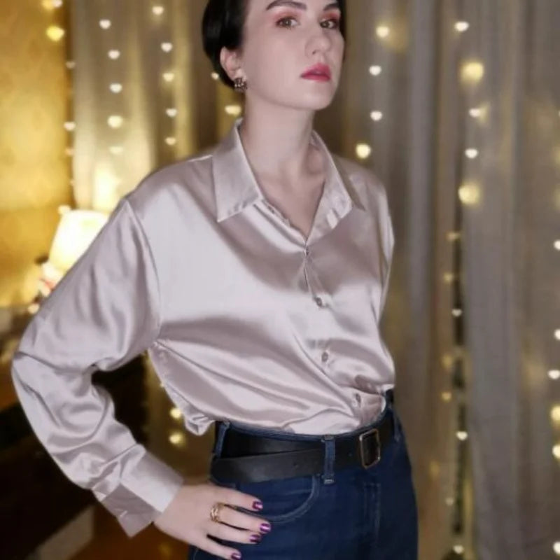 Vintage Button-Up Blouse - Loose Fit Long Sleeve Shirt