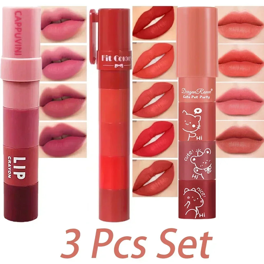 4-in-1 Matte Lipstick Crayon Kit - Waterproof Velvet Color