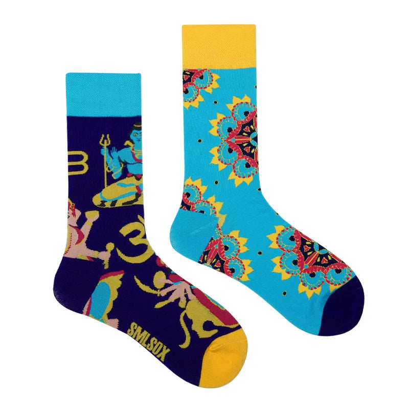 Colorful Print Cotton Socks - Unisex Mid-Tube Casual Pair
