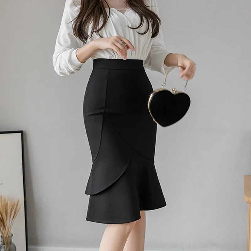 Premium Black Bodycon Long Skirt - High Waist Elegant Style