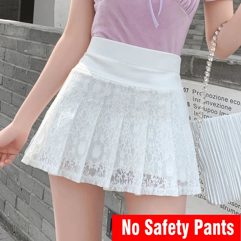 Premium Lace Pleated Mini Skirt - High Waist Sweet Style