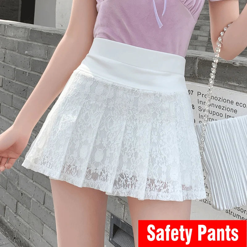 Premium Lace Pleated Mini Skirt - High Waist Sweet Style