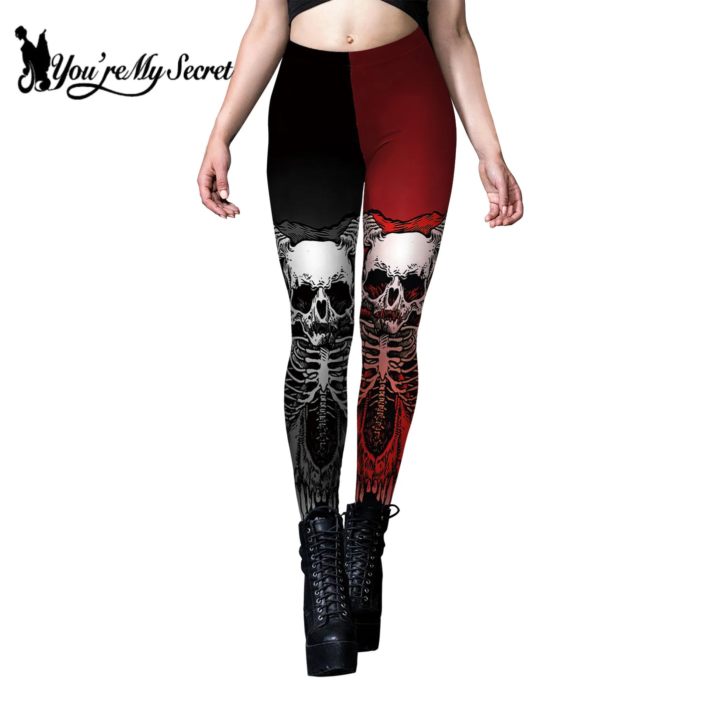 Skeleton Print Leggings - Stretch Gothic Fitness Style