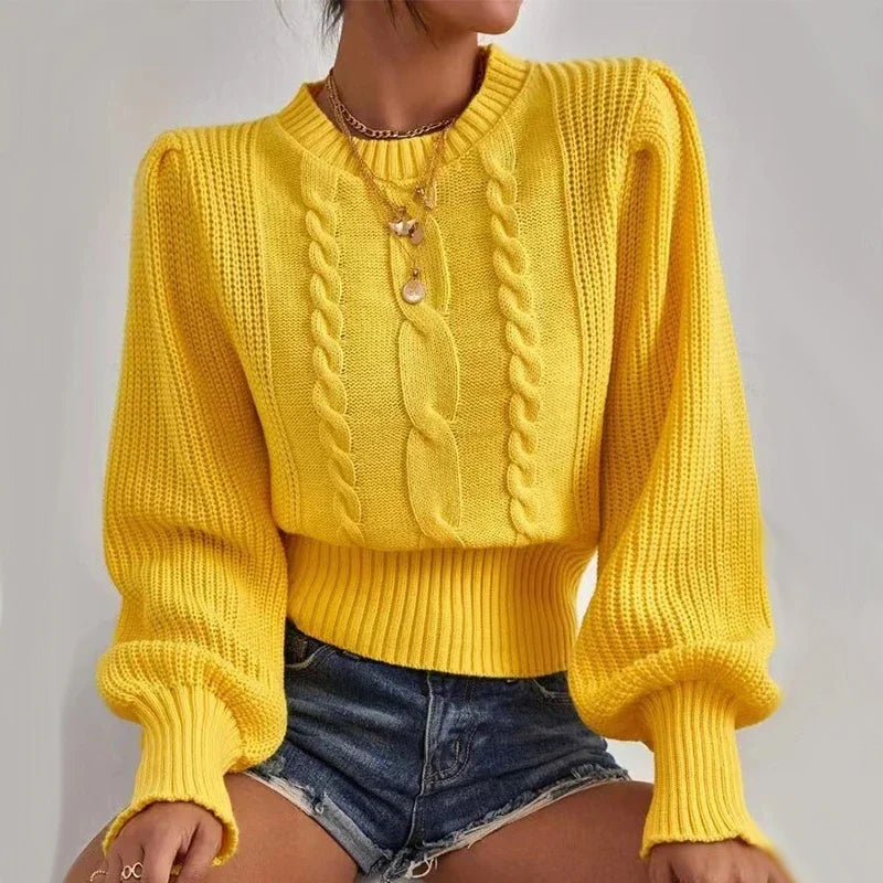 Premium Lantern Sleeve Knit Sweater - Soft Relaxed Pullover