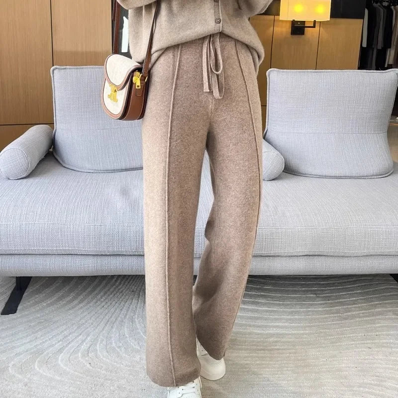 Knitted Wide-Leg Pants - High-Waist Winter Comfort