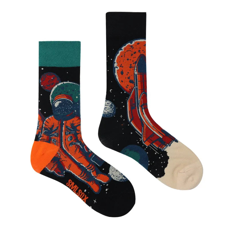 Colorful Print Cotton Socks - Unisex Mid-Tube Casual Pair